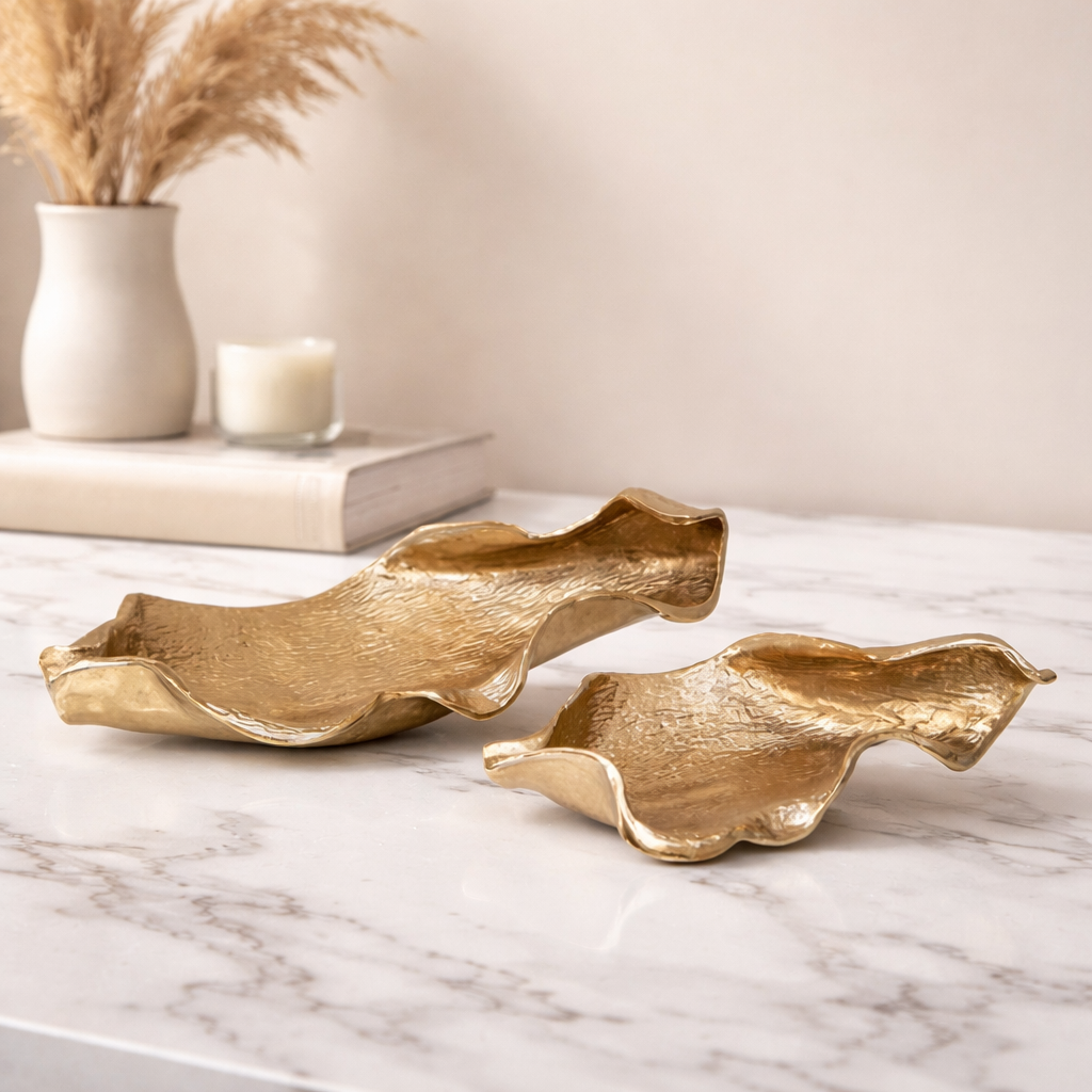 Handcrafted Aluminium Abstract Decorative Trays – Premium Sculptural Art (Set of 2)
