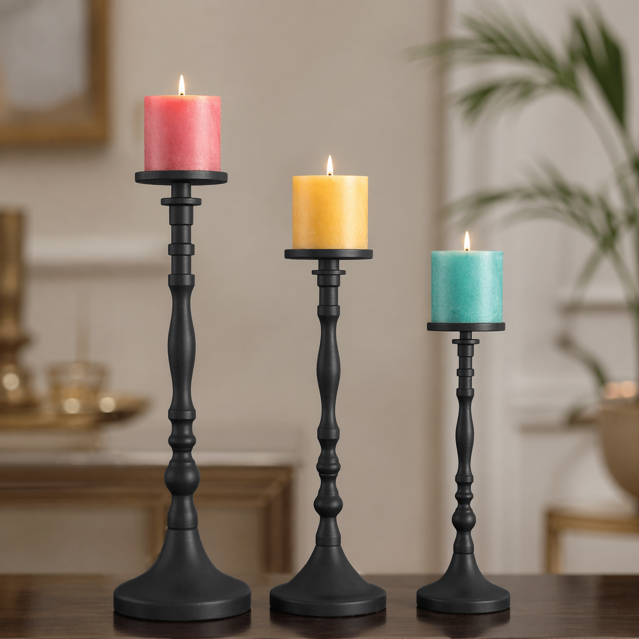 Matte Black Aluminium Candle Holder Set – Premium Powder-Coated Finish (Set of 3)