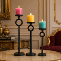 Matte Black Aluminium Ring Candle Holder Set – Luxury Powder-Coated Finish (Set of 3)