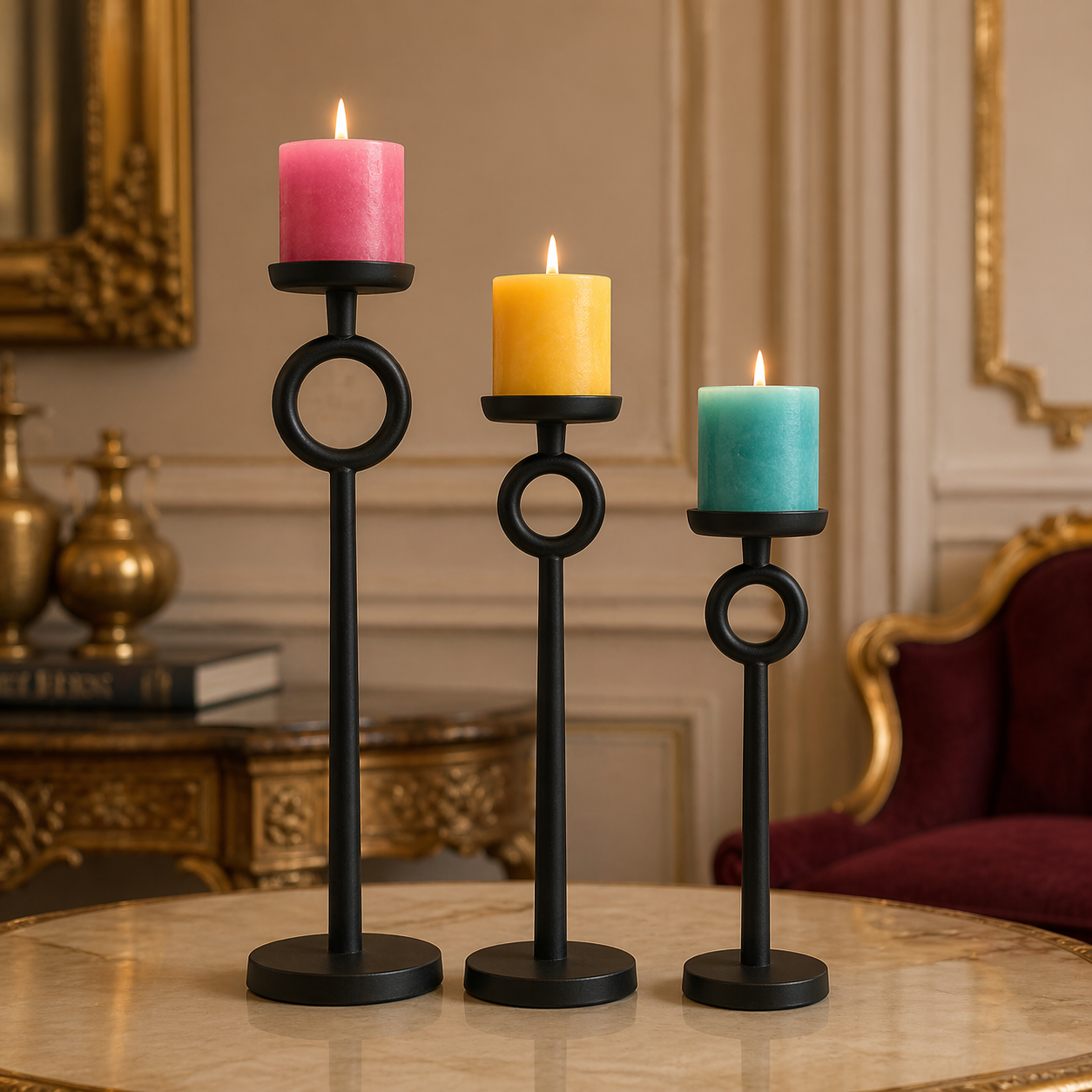 Matte Black Aluminium Ring Candle Holder Set – Luxury Powder-Coated Finish (Set of 3)