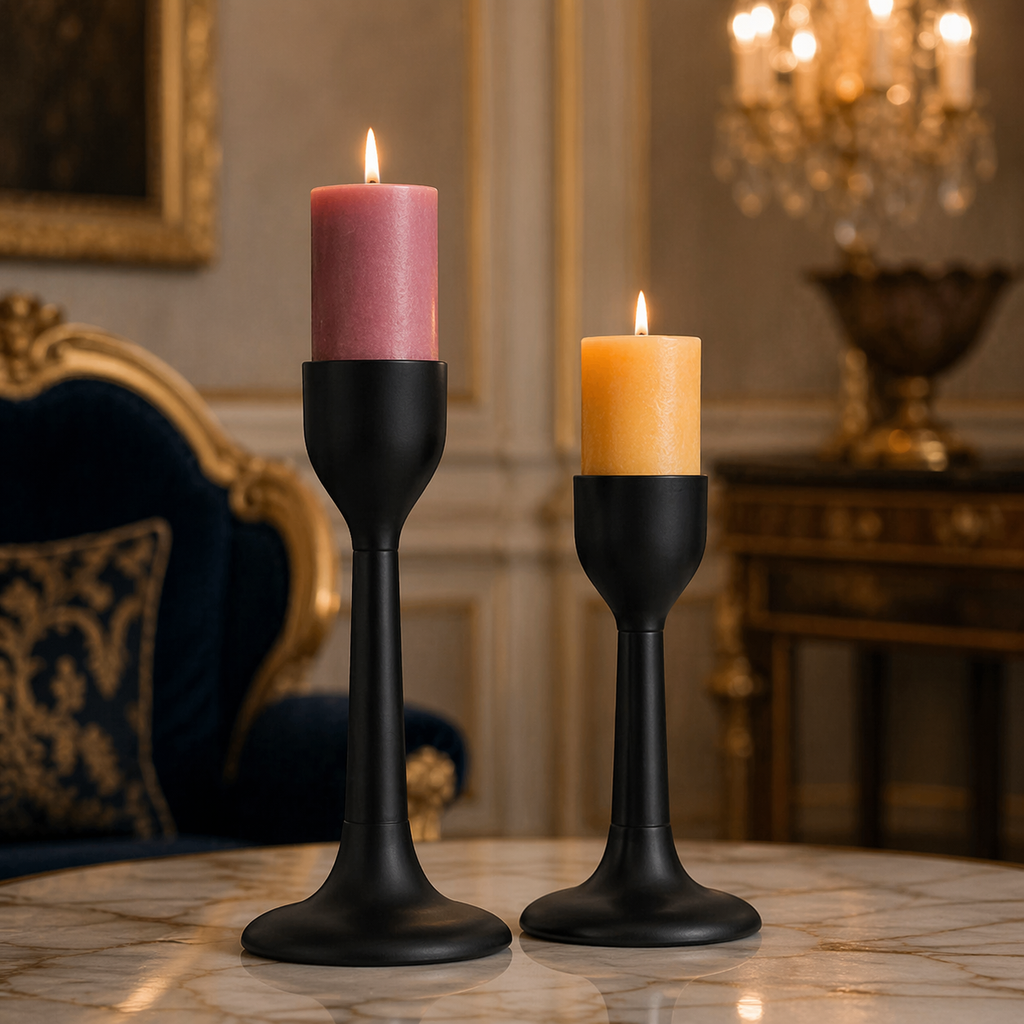 Matte Black Aluminium Taper Candle Holder Set – Premium Powder-Coated Finish (Set of 2)