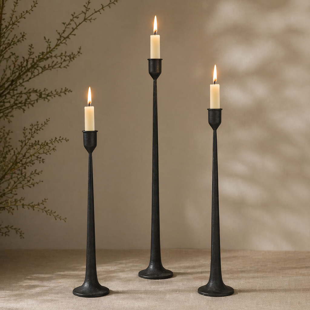 Forma Livings Matte Black Powder-Coated Aluminium Taper Candle Holder Set (Set of 3)