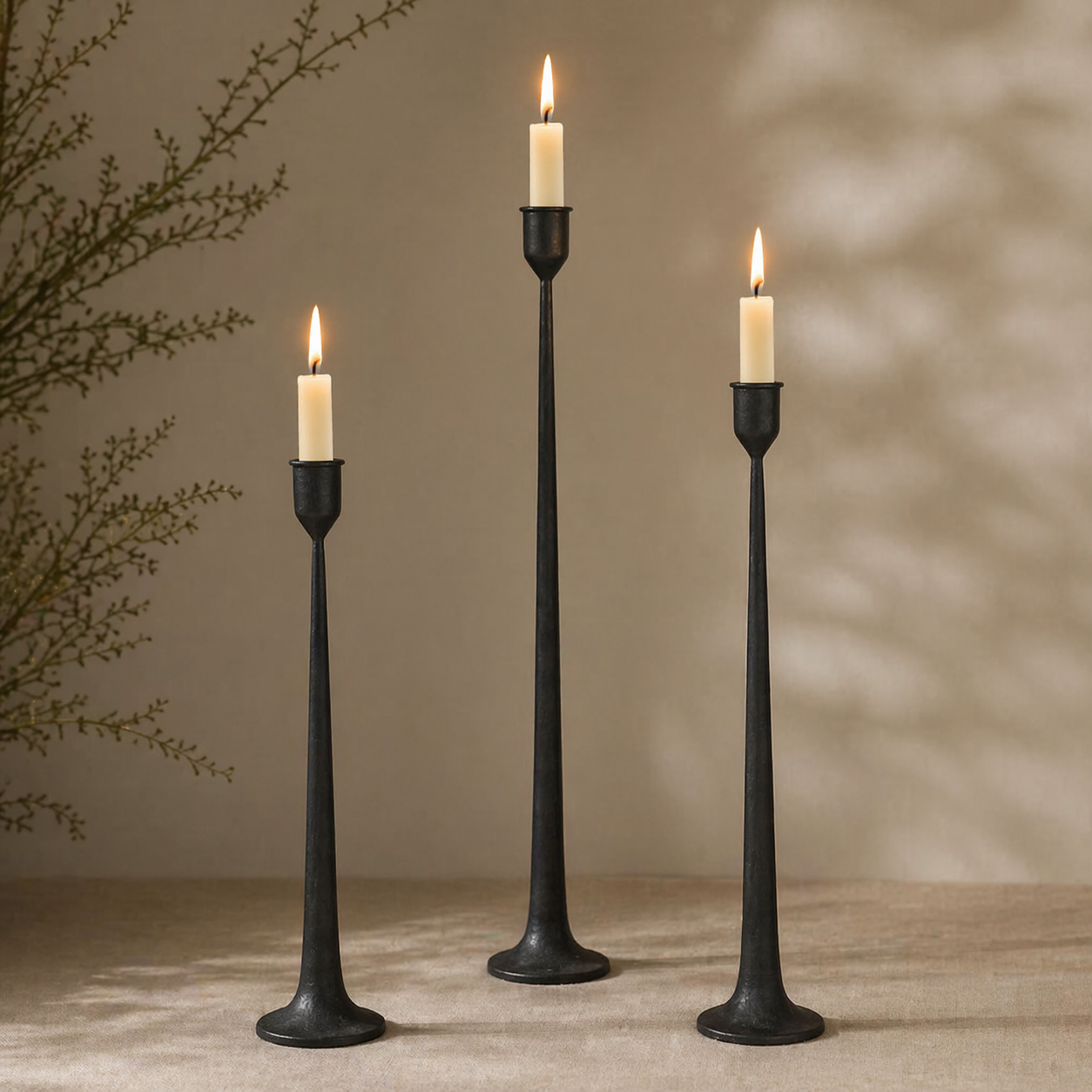 Forma Livings Matte Black Powder-Coated Aluminium Taper Candle Holder Set (Set of 3)