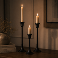 Forma Livings Classic Matte Black Powder-Coated Aluminium Candle Holder Set (Set of 3 | Elegant Taper Design)