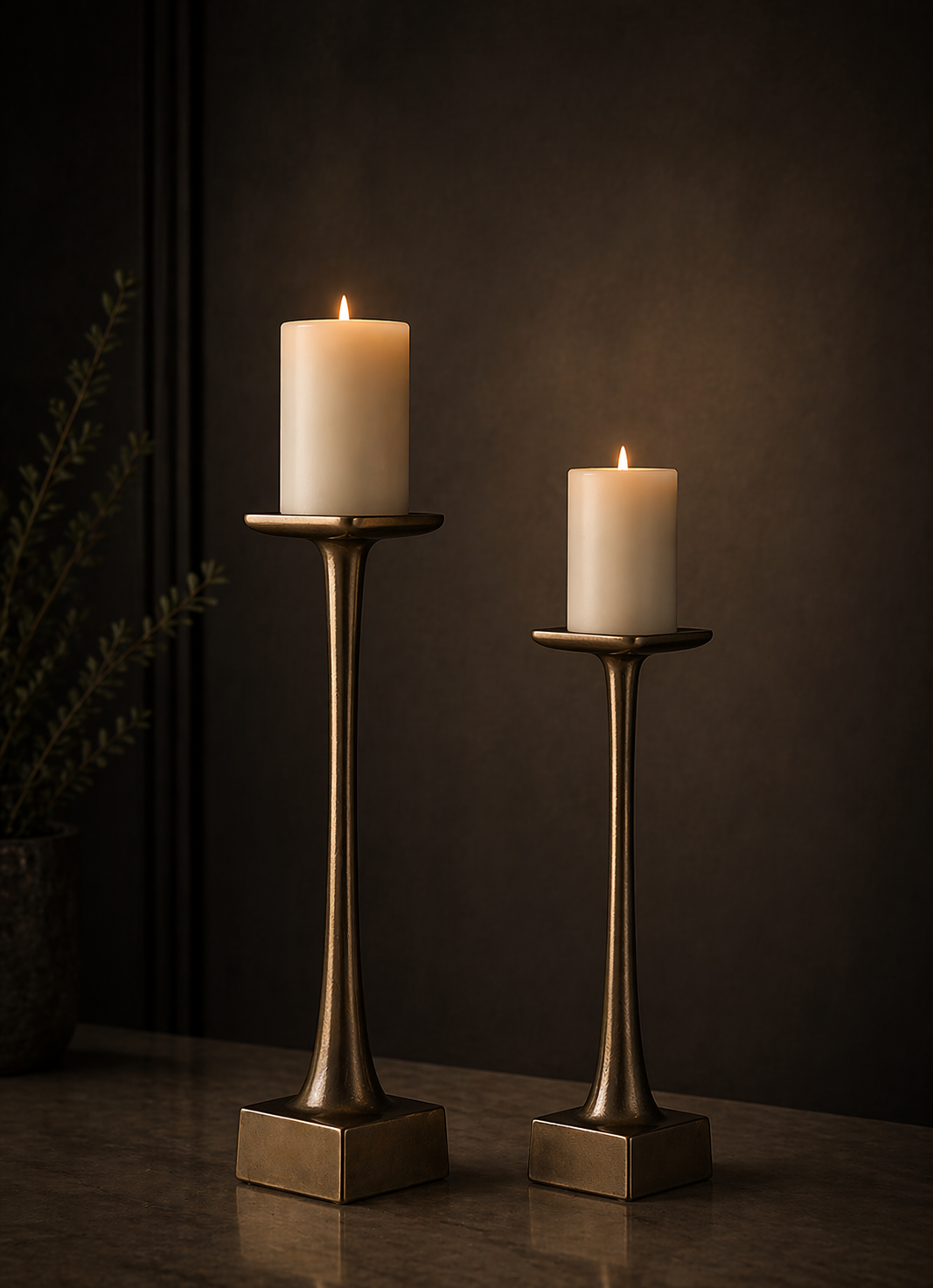 Luxe Gold Finish Aluminium Candle Holder Set (Set of 2) – Modern Minimal Elegance