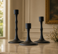 Royal Matte Black Aluminium Candle Holder Set (Set of 3) – Sculpted Elegance Collection