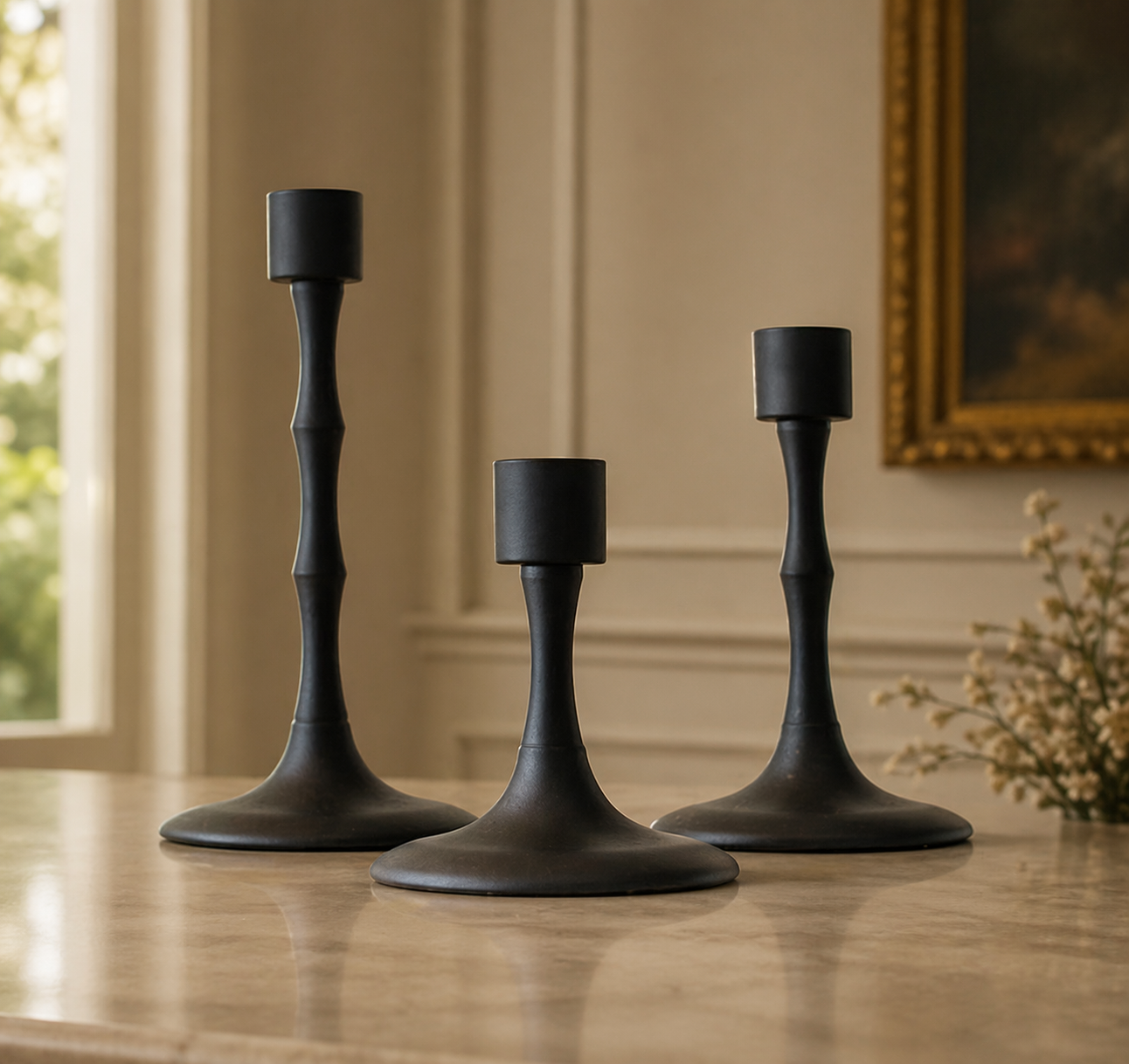 Royal Matte Black Aluminium Candle Holder Set (Set of 3) – Sculpted Elegance Collection
