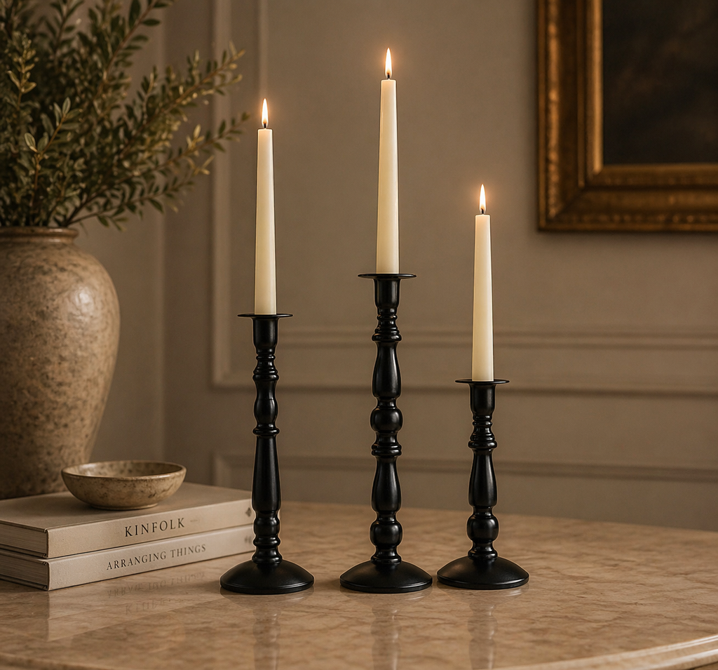 Heritage Matte Black Candle Holder Set (Set of 3) – Timeless Turned Design