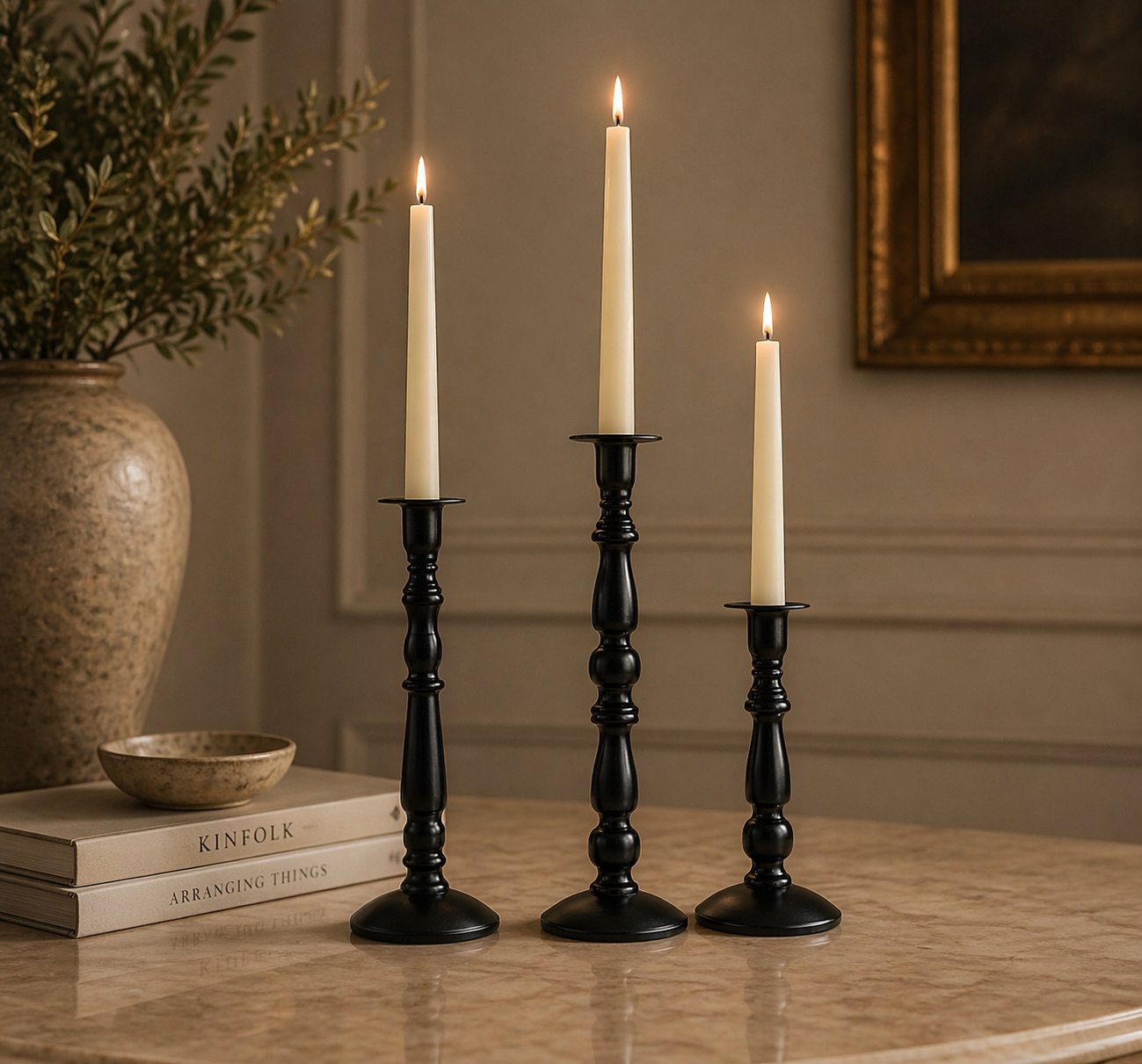 Heritage Matte Black Candle Holder Set (Set of 3) – Timeless Turned Design
