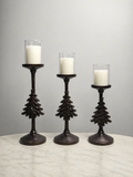 Antique Tree Candle Holder Set (Set of 3) – Rustic Luxe Glass Pillar Stands