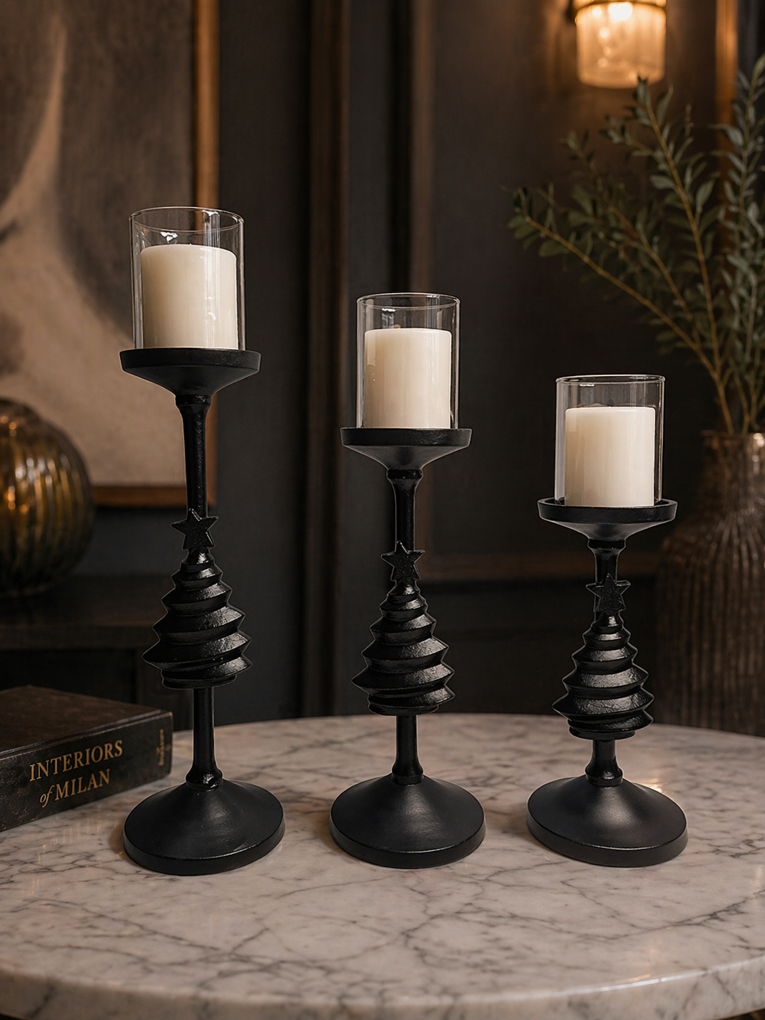 Matte Black Glass Candle Holder Set (Set of 3) – Refined Ambient Collection