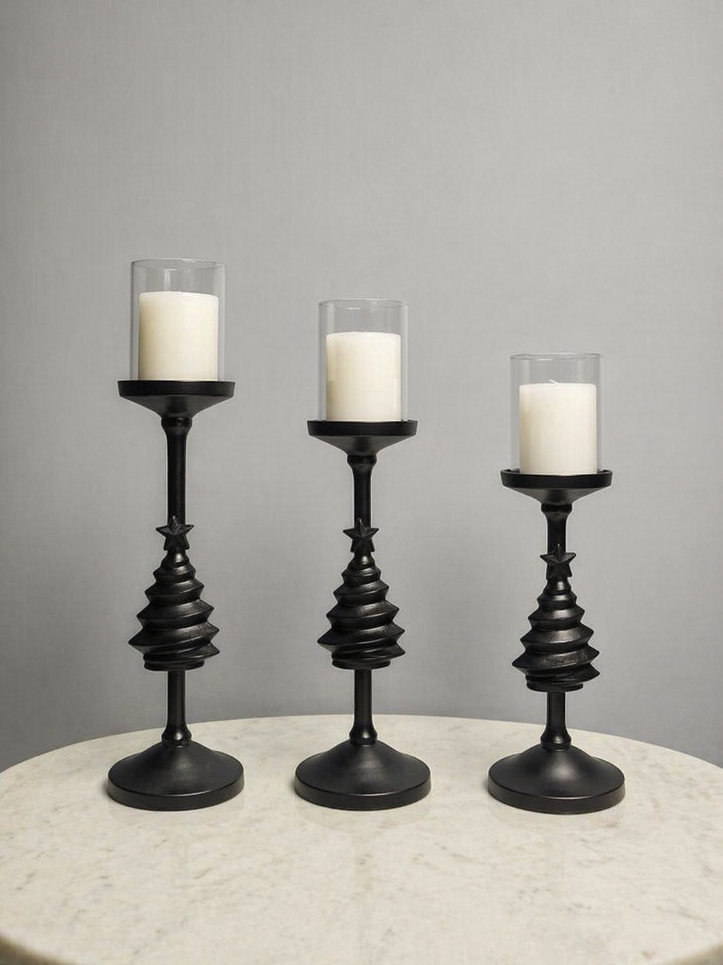 Matte Black Glass Candle Holder Set (Set of 3) – Refined Ambient Collection