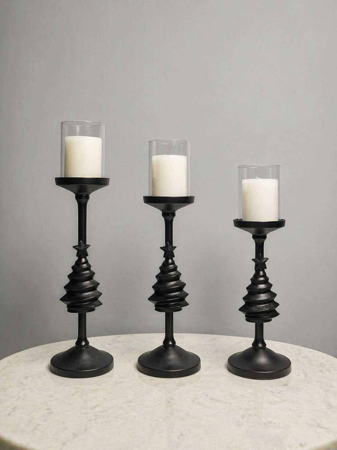 Matte Black Glass Candle Holder Set (Set of 3) – Refined Ambient Collection