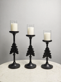 Matte Black Pillar Candle Holder Set (Set of 3) – Contemporary Glass Accent Series