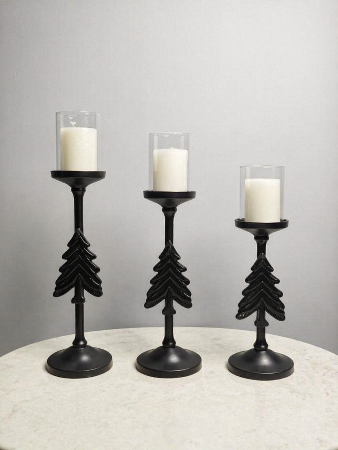 Matte Black Pillar Candle Holder Set (Set of 3) – Contemporary Glass Accent Series