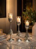 Silver Nickel Plated Candle Holder Set (Set of 3) – Luxe Reflective Glass Accent Collection