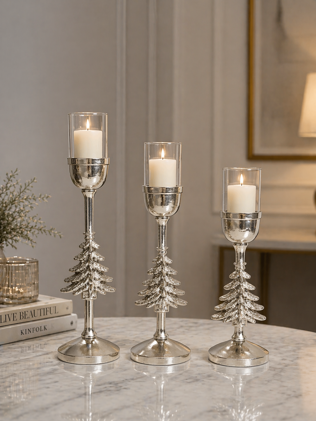 Matte Black Designer Candle Holder Set (Set of 3) – Luxury Glass Pillar Stand Collection