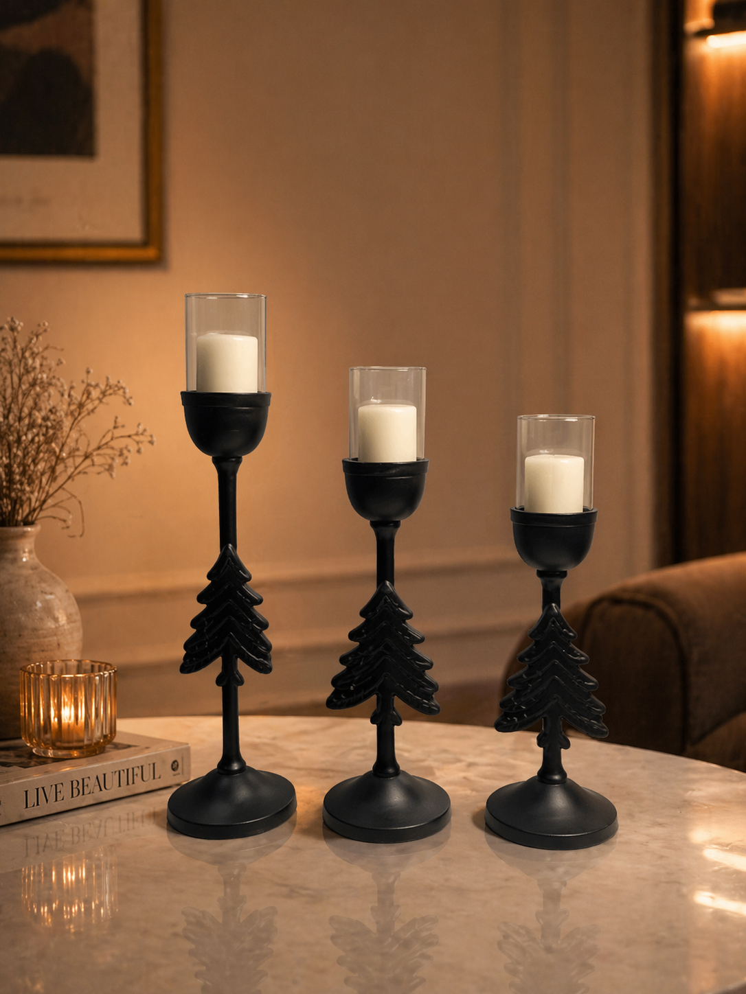 Signature Tree Candle Holder Set (Set of 3) – Matte Black, Silver Nickel & Gold Finish Collection