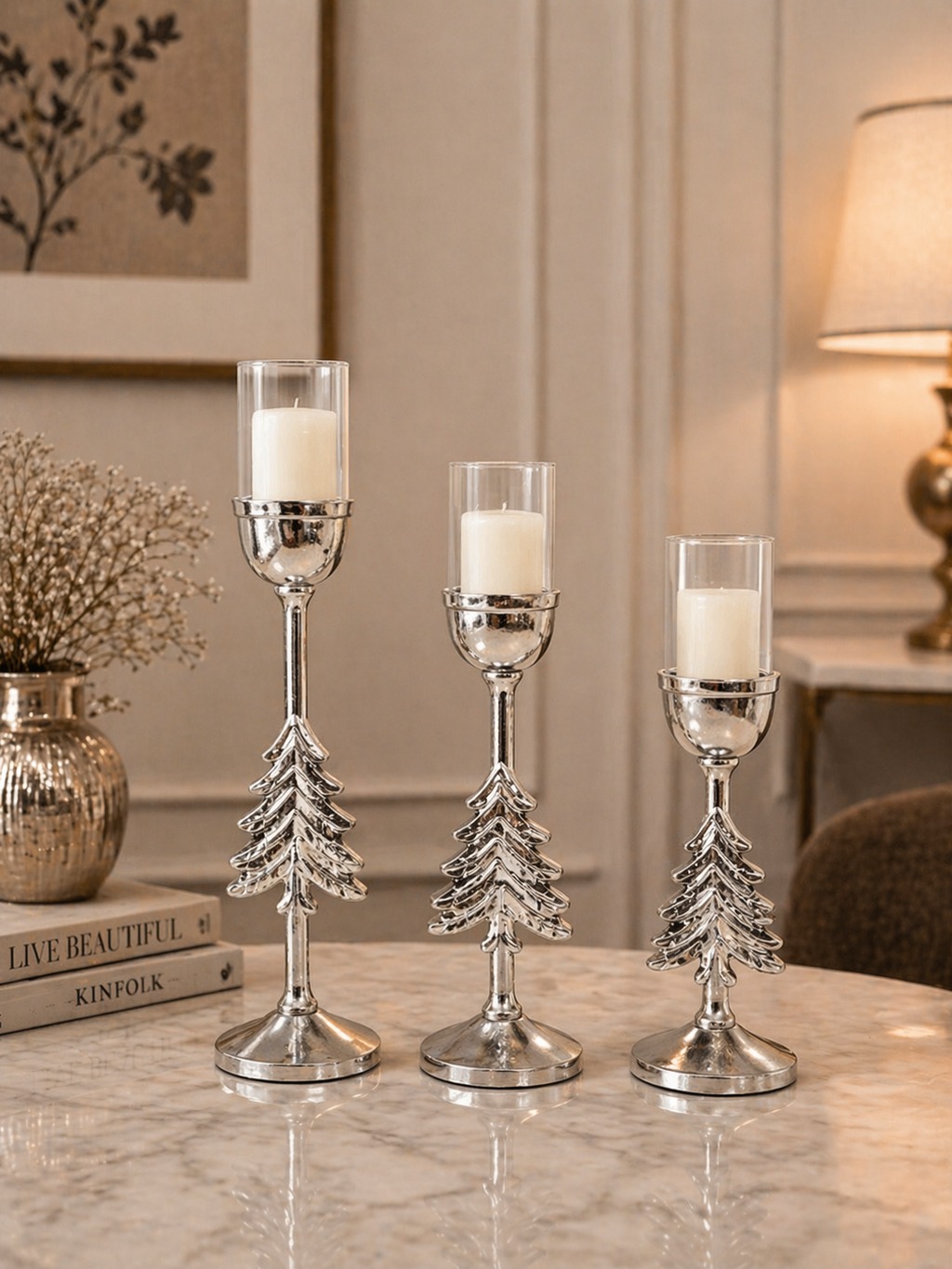 Signature Tree Candle Holder Set (Set of 3) – Matte Black, Silver Nickel & Gold Finish Collection