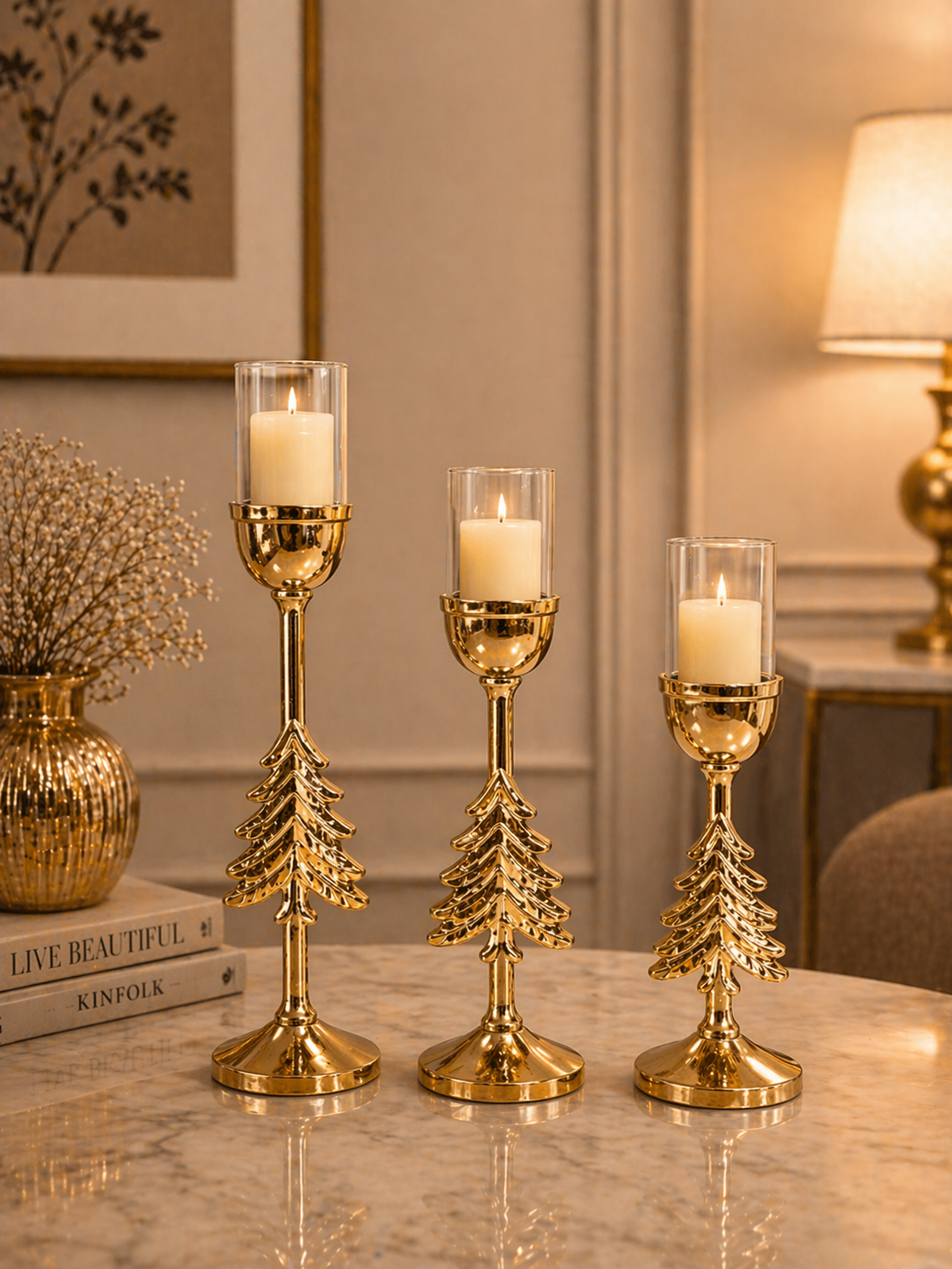 Signature Tree Candle Holder Set (Set of 3) – Matte Black, Silver Nickel & Gold Finish Collection