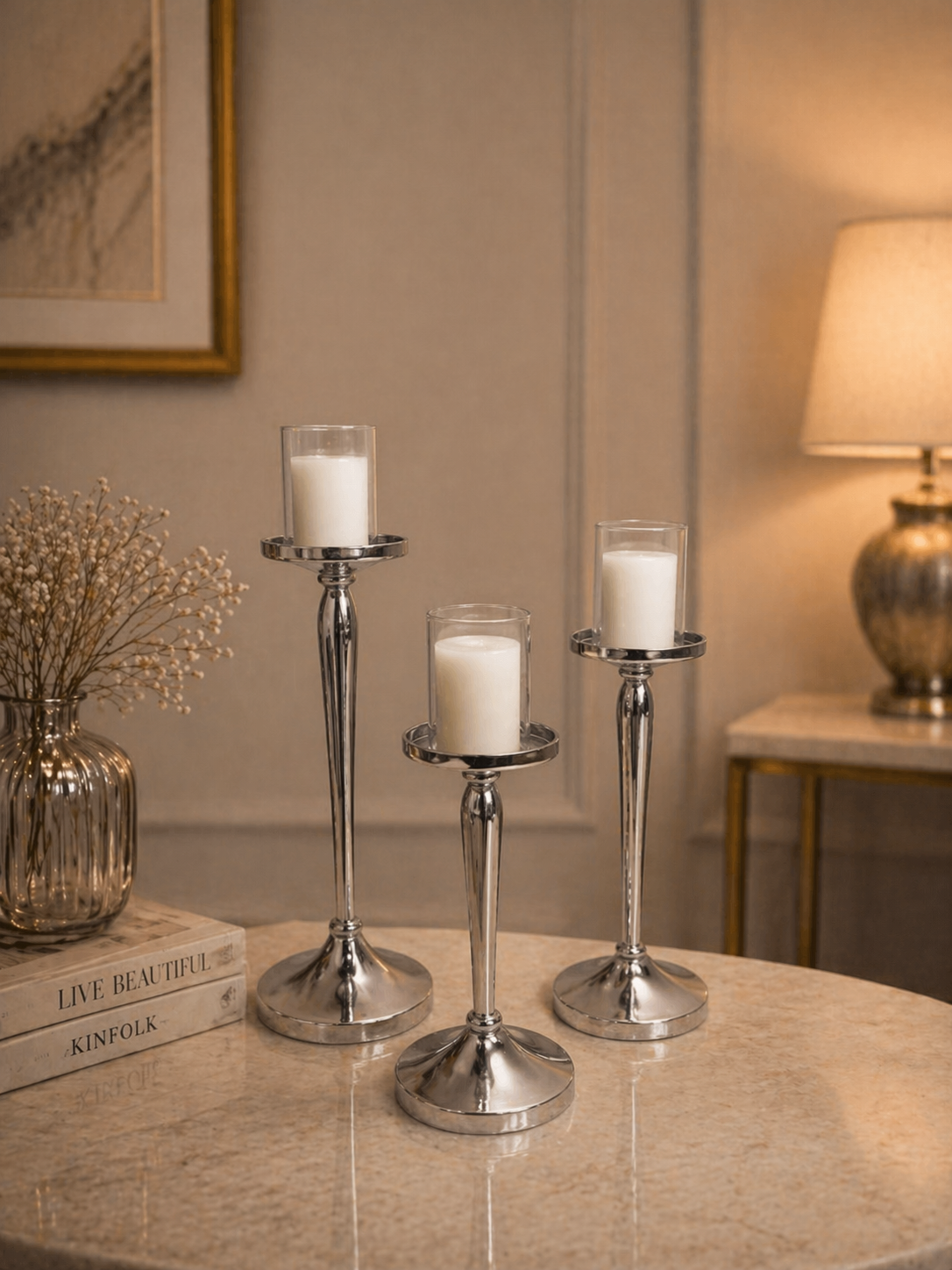 Heritage Candle Holder Set (Set of 3) – Matte Black, Silver Nickel & Gold Finish Edition