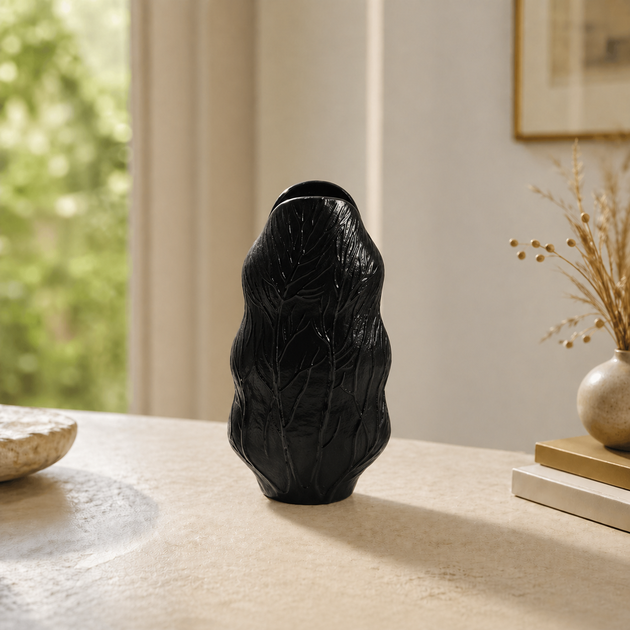 Forma Livings Handcrafted Aluminium Leaf Texture Vase – Premium Decorative Accent (Available in Silver & Matte Black | Multiple Sizes)