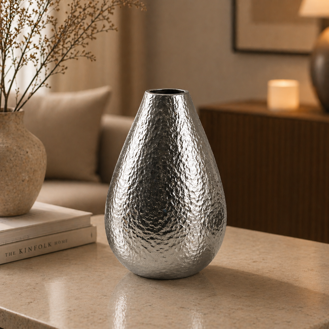 Forma Livings Mini Hammered Gold Aluminium Vase – Compact Luxury Accent for Modern Interiors