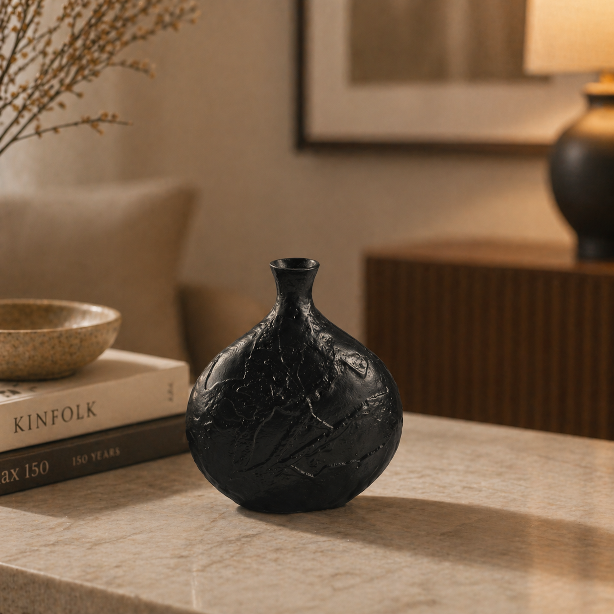 Forma Livings Handcrafted Aluminium Sculpted Vase Set – Dual Finish Décor (Bronze & Matte Black | Large & Small Sizes)