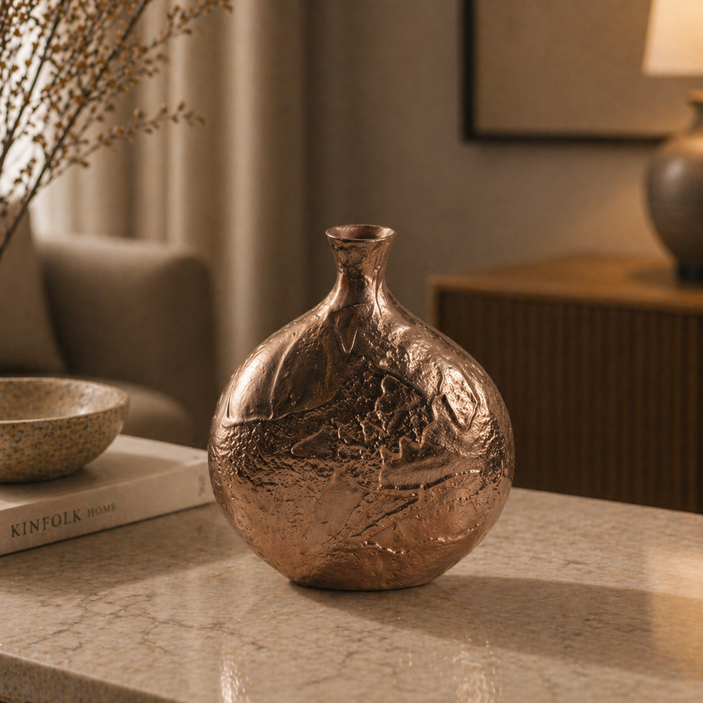 Forma Livings Handcrafted Aluminium Sculpted Vase Set – Dual Finish Décor (Bronze & Matte Black | Large & Small Sizes)