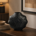 Forma Livings Handcrafted Leaf Texture Aluminium Vase Set – Luxury Dual Finish Décor (Matte Black & Antique Gold)
