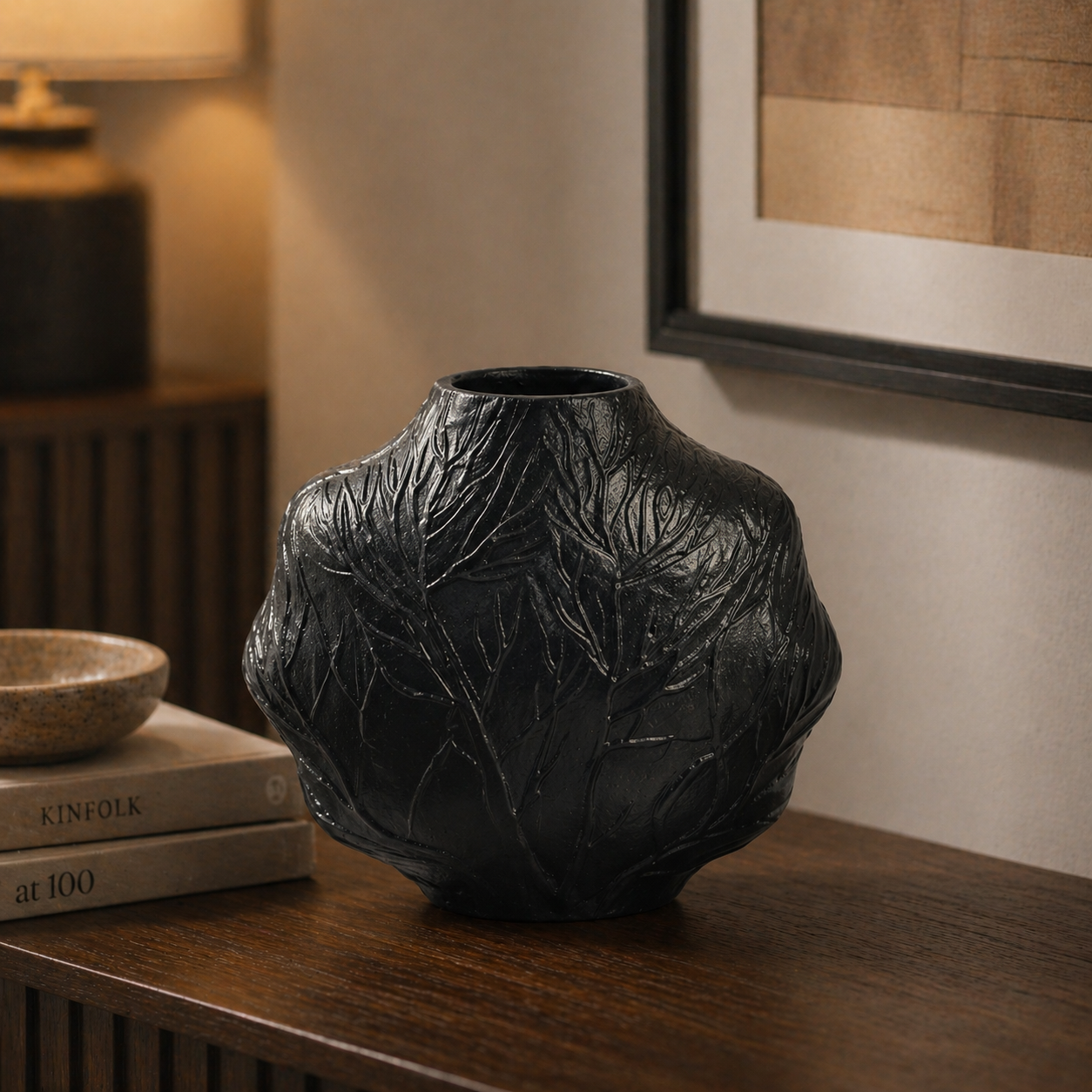 Forma Livings Handcrafted Leaf Texture Aluminium Vase Set – Luxury Dual Finish Décor (Matte Black & Antique Gold)