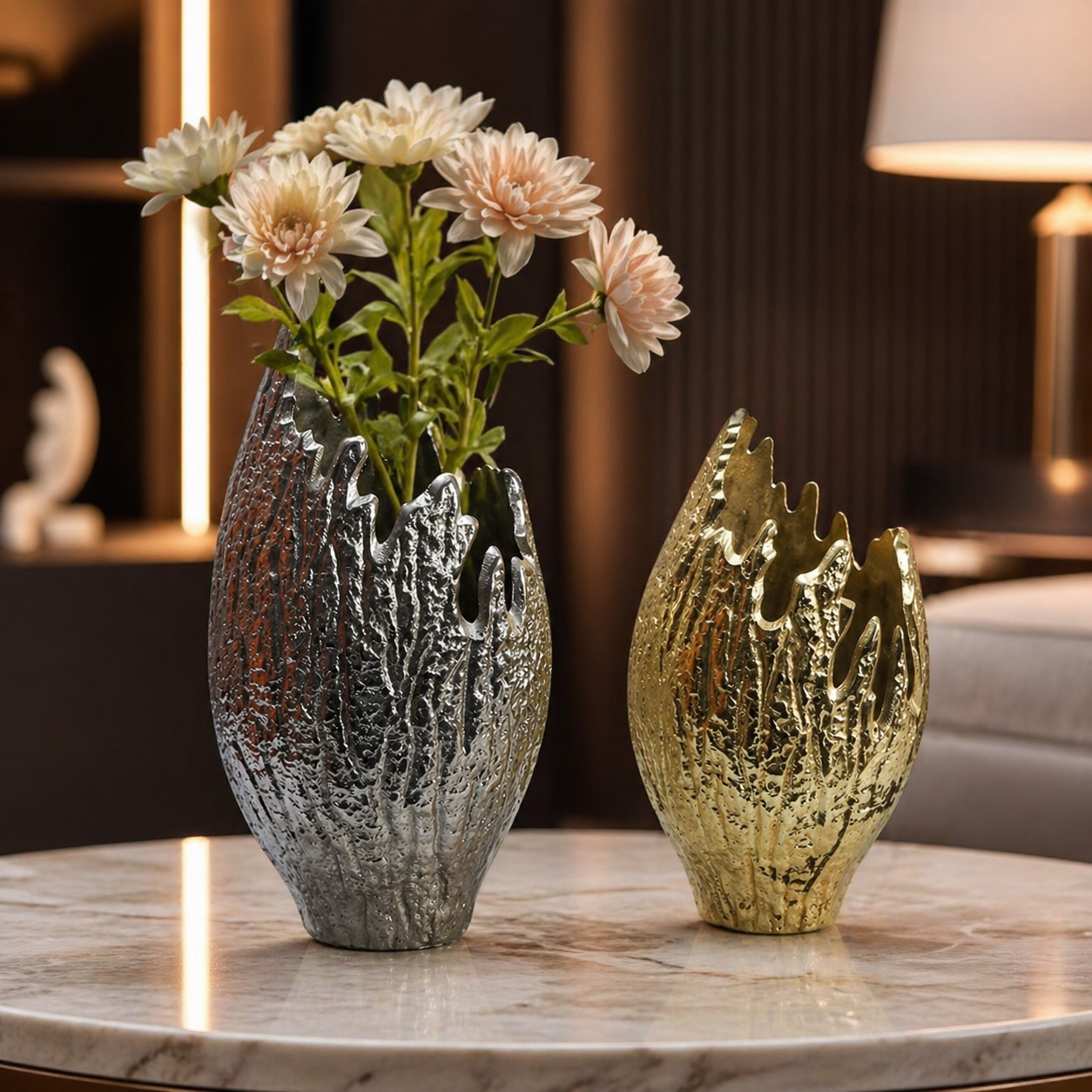 Forma Livings Premium Aluminium Textured Vase – Available in Gold & Silver Nickel Finish
