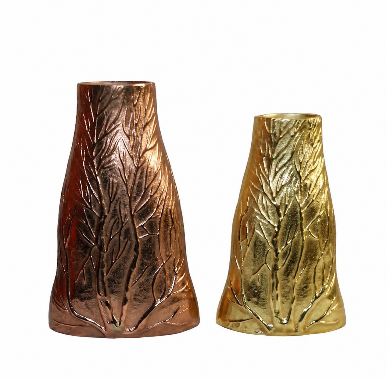 Forma Livings Handcrafted Aluminium Leaf Texture Vase Set – Available in Gold, Silver Nickel & Bronze Finish