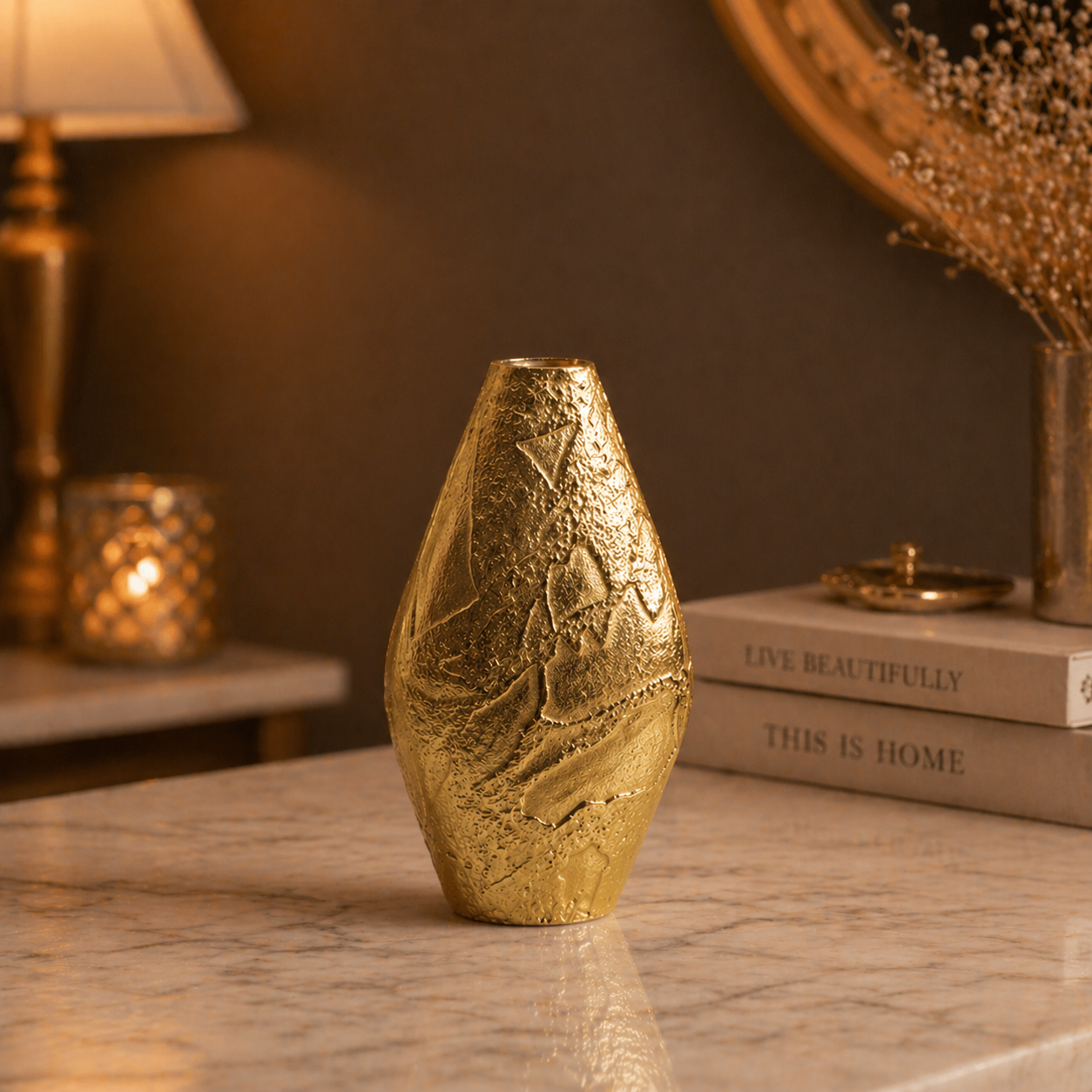 Forma Livings Luxe Aluminium Sculpted Vase Set – Textured Metallic Finish (Gold & Silver Nickel)