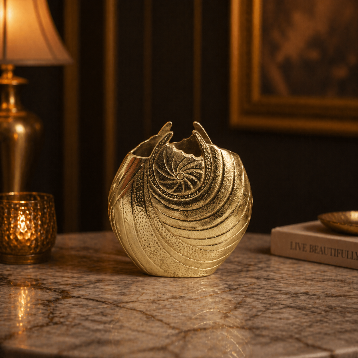 Forma Livings Luxe Nautilus Sculpted Aluminium Vase Set – Dual Finish (Silver Nickel & Gold)
