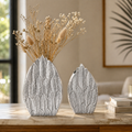 Aurelia Feather Textured Aluminium Vase Set – Dual Finish (Gold & Silver) | Handcrafted Luxury Décor  Description: