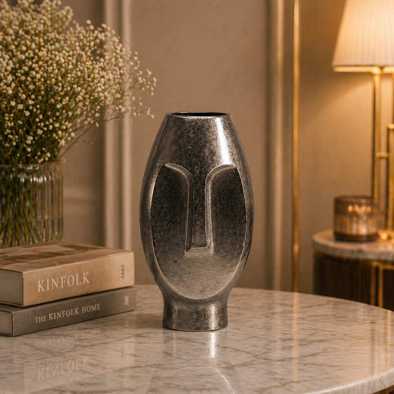 Elysian Sculpted Face Aluminium Vase Collection – Triple Finish (Black, Gold & Silver Nickel)