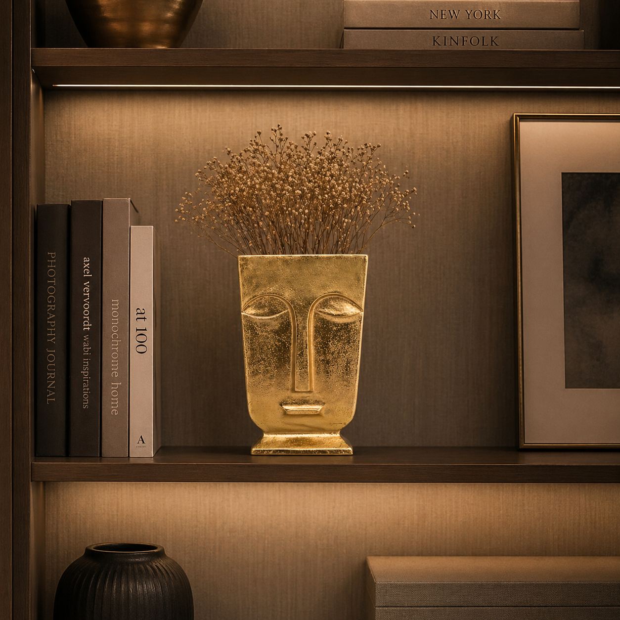 Elysian Face Sculpt Aluminium Vase – Dual Finish (Antique Gold & Silver Nickel) | Artistic Luxury Décor