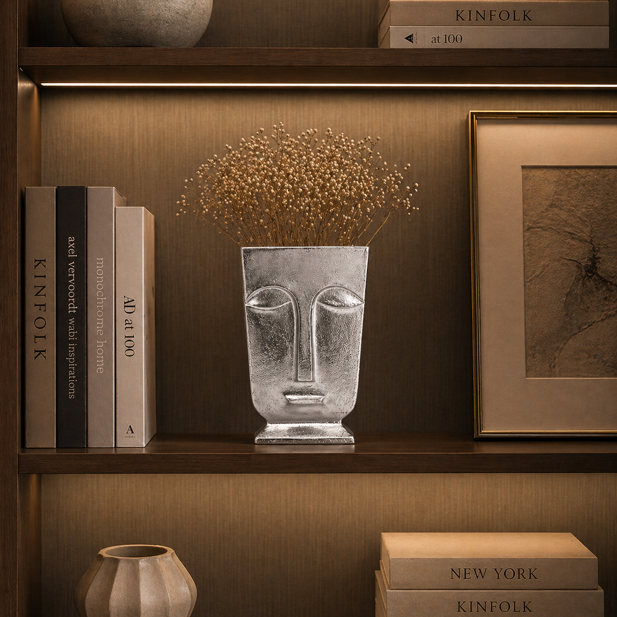 Elysian Face Sculpt Aluminium Vase – Dual Finish (Antique Gold & Silver Nickel) | Artistic Luxury Décor