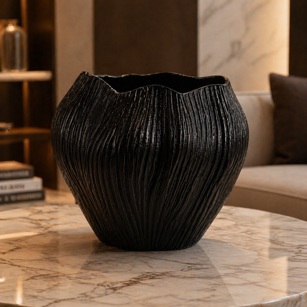 Forma Livings Luxe Ripple Vase Collection (Set of 3) – Black, Silver & Gold Finish