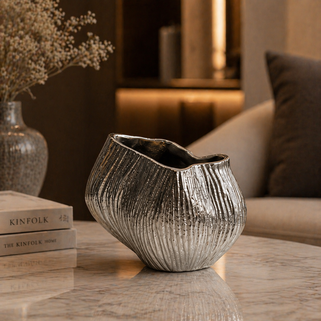 Forma Livings Luxe Ripple Vase Collection (Set of 3) – Black, Silver & Gold Finish