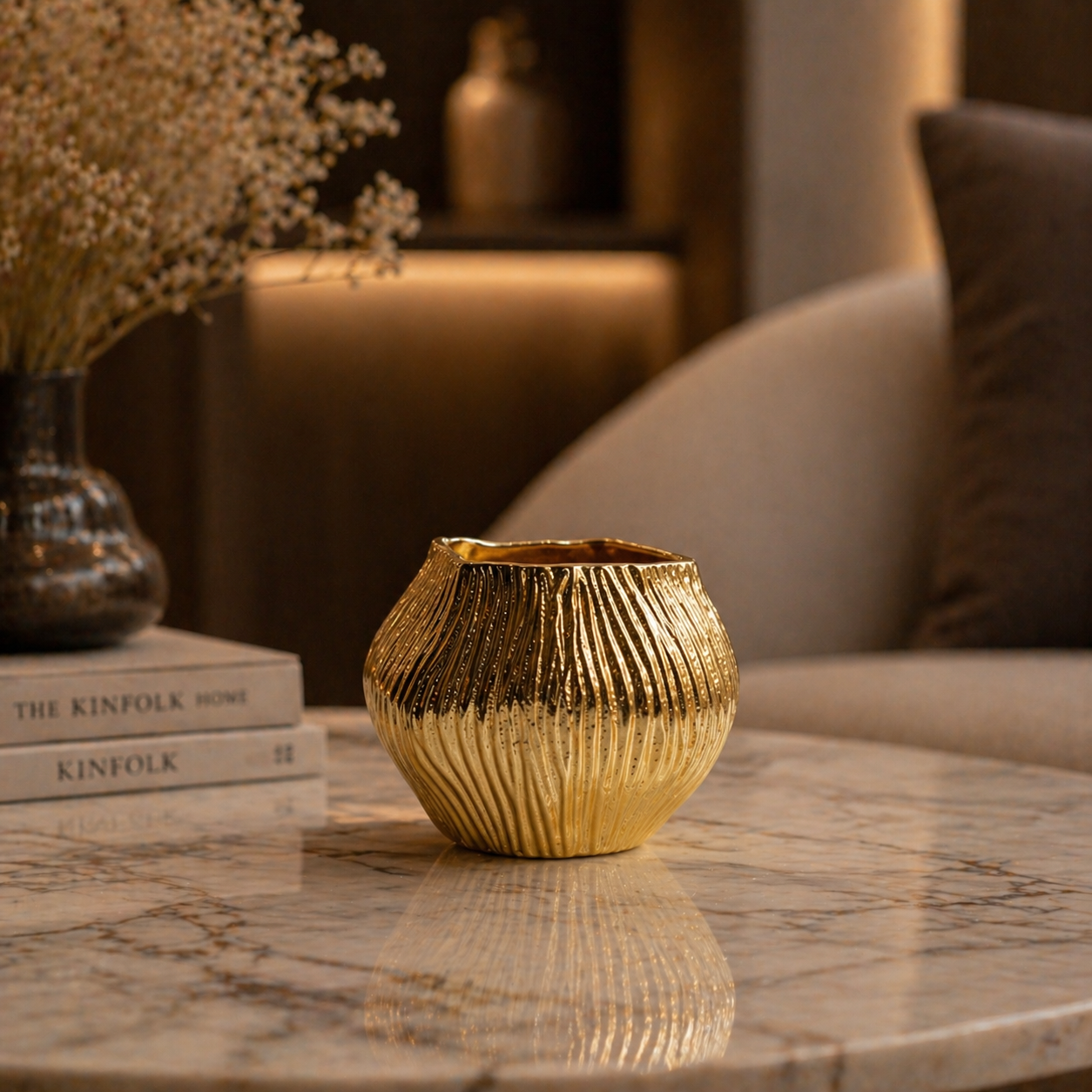 Forma Livings Luxe Ripple Vase Collection (Set of 3) – Black, Silver & Gold Finish