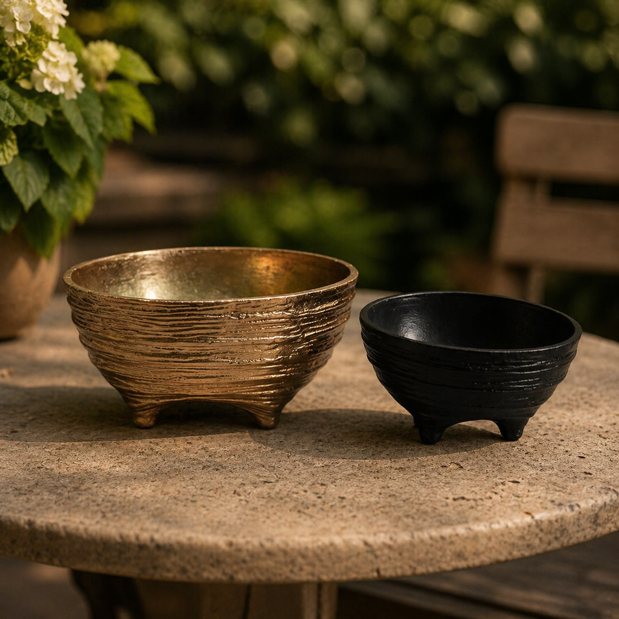 Forma Livings Artisan Pedestal Vases Set – Gold & Matte Black Finish