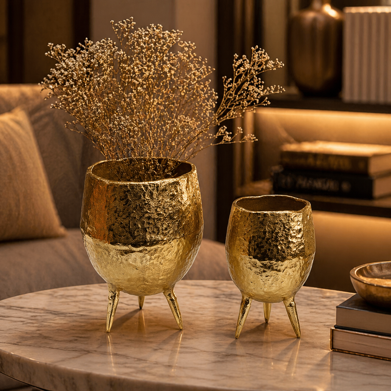 Forma Livings Dual-Finish Luxe Hammered Planter Set – Gold & Silver Nickel Edition