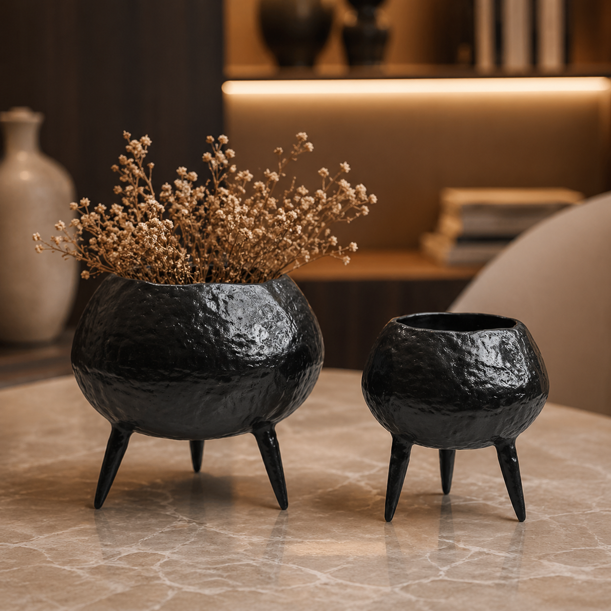 Luxe Tripod Aluminium Planter Set – Matte Black, Silver Nickel & Gold Finish