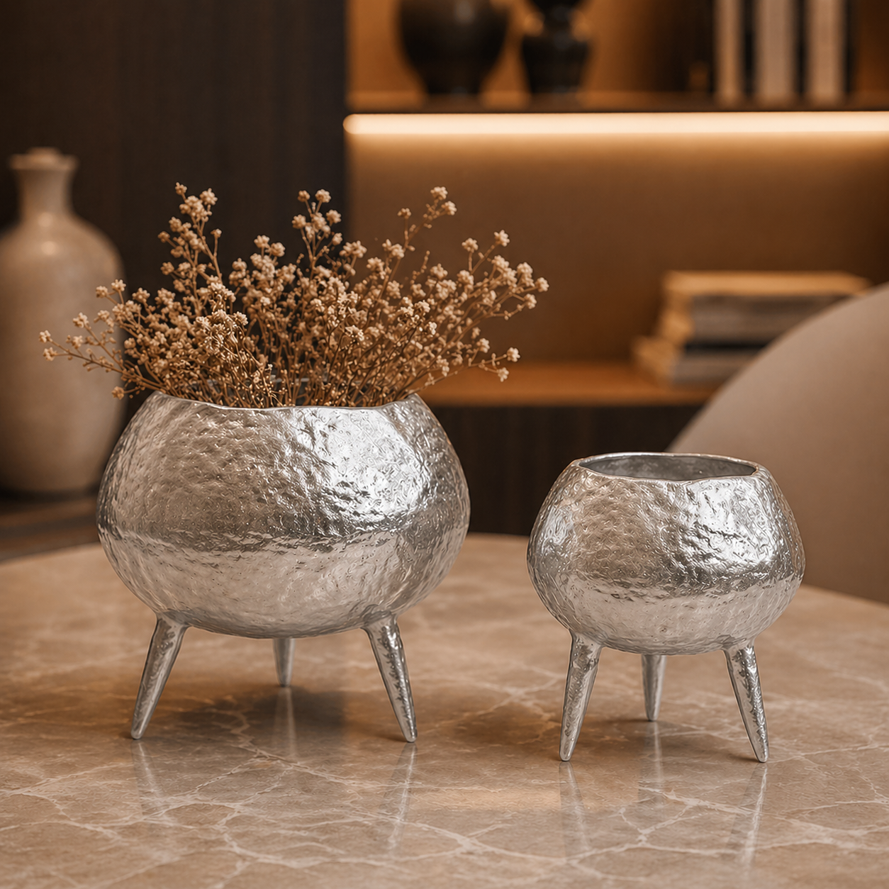 Luxe Tripod Aluminium Planter Set – Matte Black, Silver Nickel & Gold Finish
