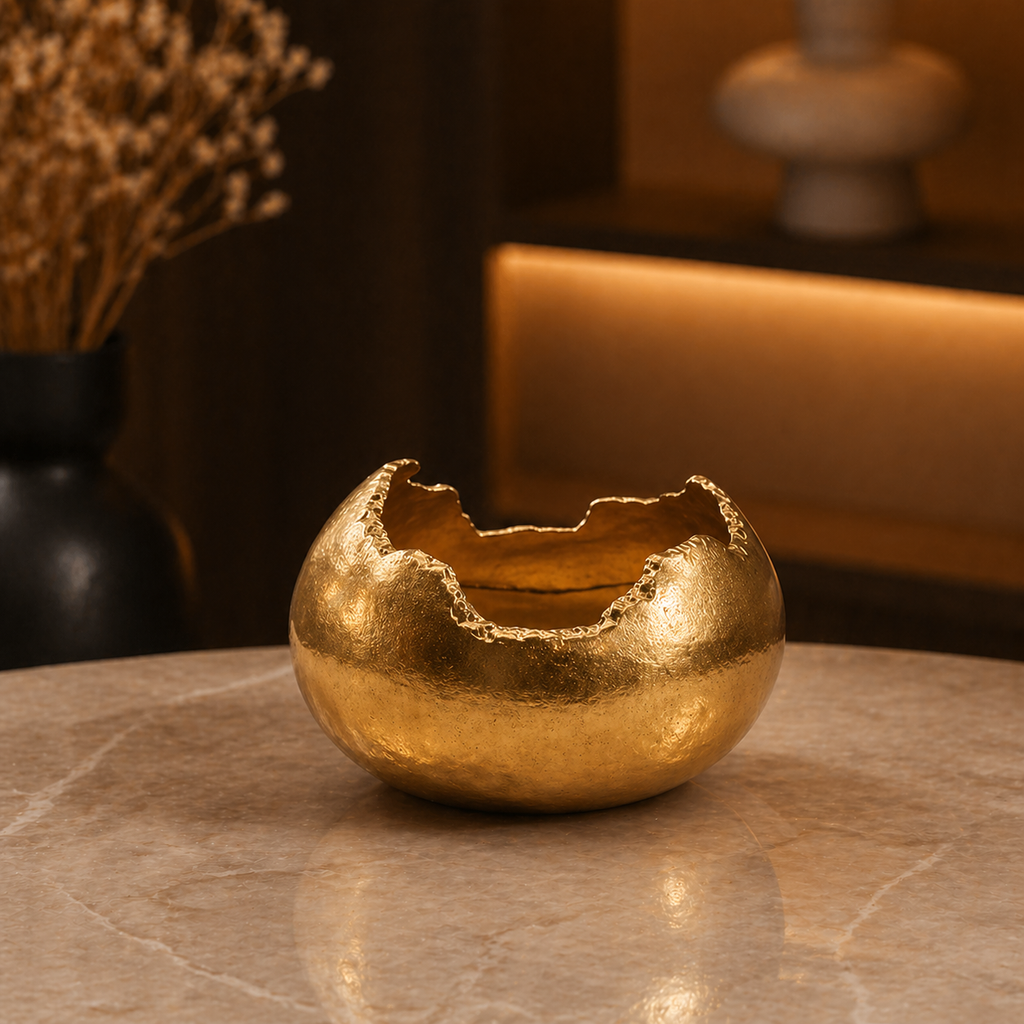 Dual-Tone Sculpted Aluminium Vase Set – Silver Nickel & Gold Finish