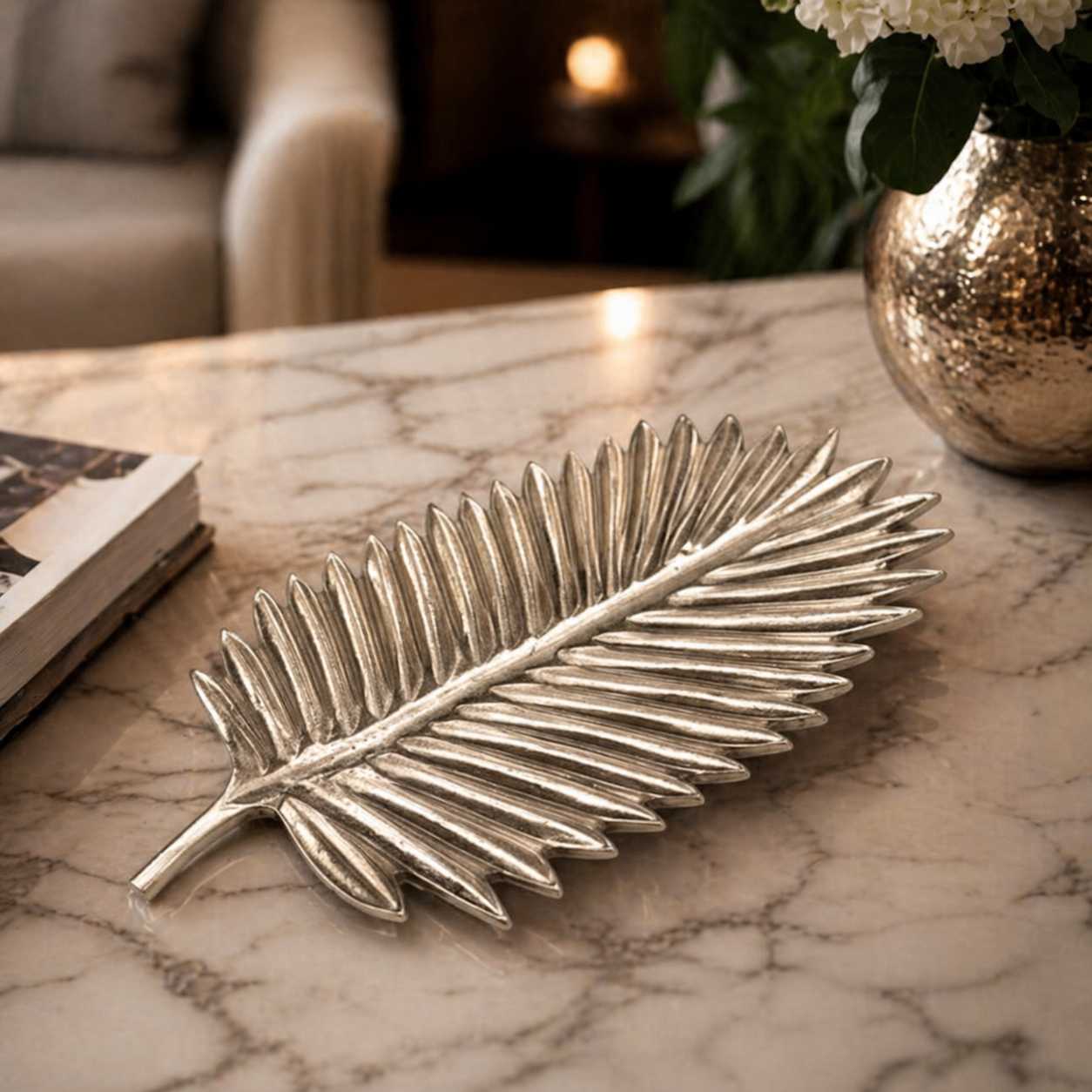 Luxury Handcrafted Aluminium Leaf Platter – Gold & Silver Nickel Finish