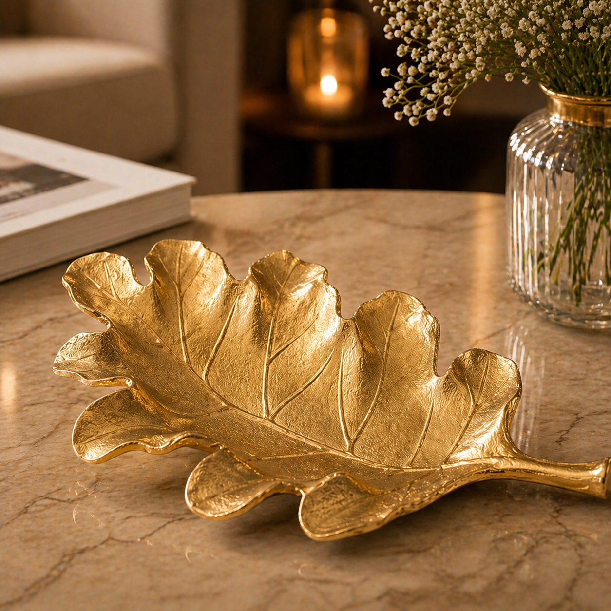 Luxury Handcrafted Aluminium Leaf Platter – Gold & Silver Nickel Finish