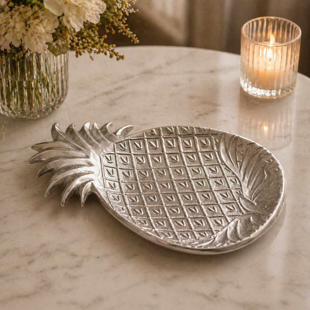 Timeless Elegance: Handcrafted Pineapple Platter in Gold & Silver Nickel Finishes